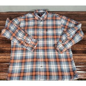 IZOD Lightweight Long Sleeved Flannel Shirt Orange Plaid XL